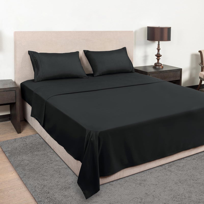 Mejoroom King Size Bed Sheet Set - Hotel Luxury 1800 Bedding Sheets & Pillowcases - 16" Deep Pocket Fitted Sheet, Soft, Breathable, Wrinkle & Fade Resistant - 4 Piece(King, Black) - Image 2